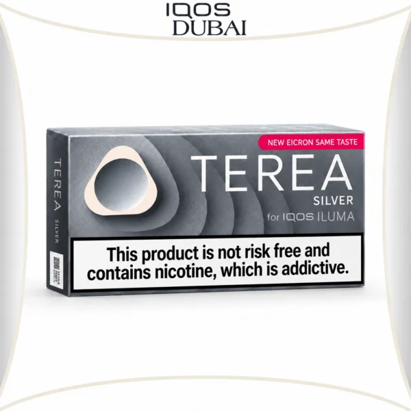 IQOS TEREA Silver Tajikistan silver-grey product pack on white background