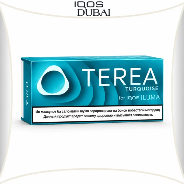 IQOS TEREA Turquoise Tajikistan turquoise product pack on white background